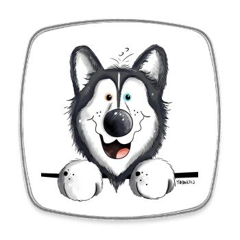 Neugieriger Husky - Viereckiger Kühlschrankmagnet - Weiß - Vorne