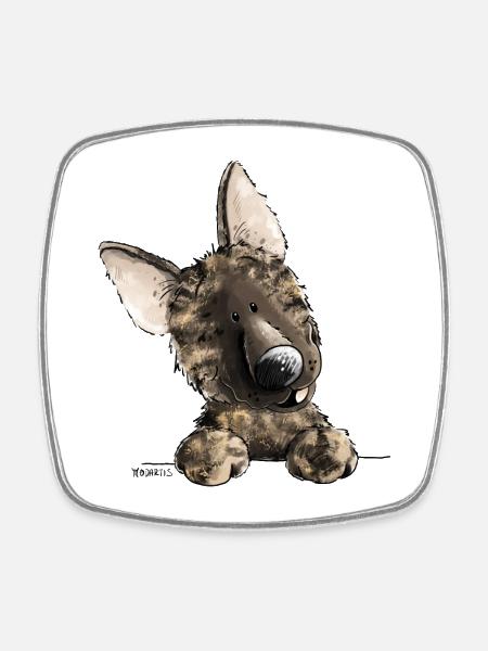 Funny Dutch Sheepdog I Comic Dog - Square fridge magnet - white