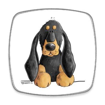 Chien de bande dessinée noir et beige Coonhound - Magnet carré - blanc - Devant