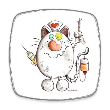 Infirmière chat avec coeur - Cartoon - cadeau - Magnet carré - blanc - Devant
