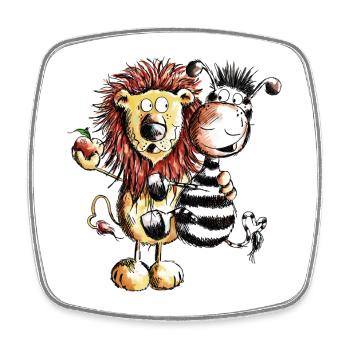 Löwe und Zebra - Löwen - Zebras - Comic - Geschenk - Viereckiger Kühlschrankmagnet - Weiß - Vorne