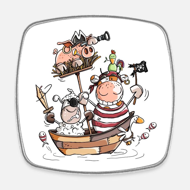 Funny farm pirates - pirate - buccaneers - Square fridge magnet - white
