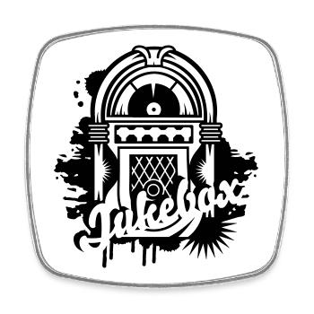 Jukebox dans le style Stencil Street Art avec typographie - Magnet carré - blanc - Devant