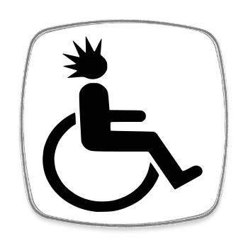 Utilisateur d’un fauteuil roulant avec une coupe de cheveux punk # - Magnet carré - blanc - Devant