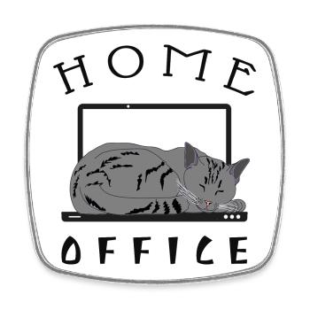Chillende Katze im Home Office - Viereckiger Kühlschrankmagnet - Weiß - Vorne