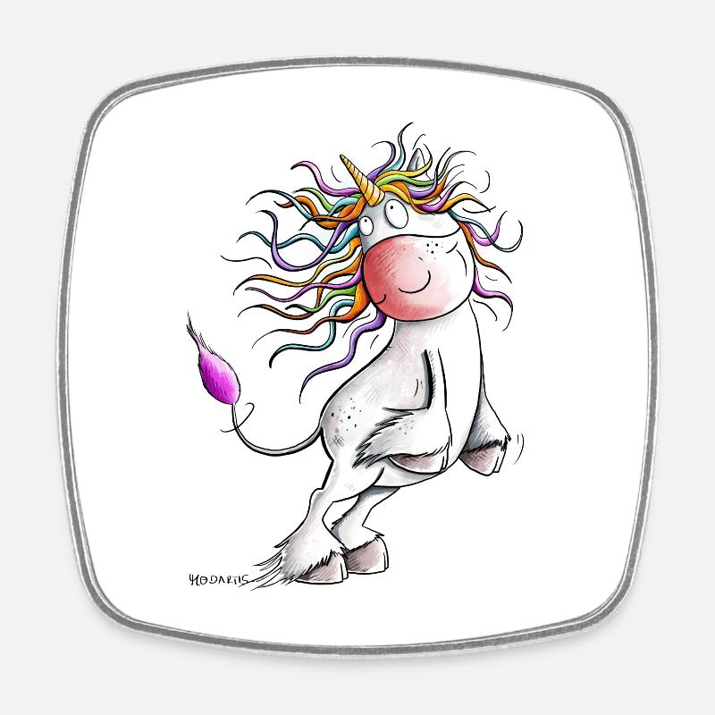 Drolliges Regenbogen Einhorn I Comic Fantasy - Viereckiger Kühlschrankmagnet - Weiß