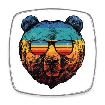 Regenbogenbär in Retro-Sonnenbrillen - Viereckiger Kühlschrankmagnet - Weiß - Vorne