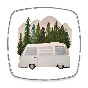 Camper Campingbus vor Bergen - Viereckiger Kühlschrankmagnet - Weiß - Vorne