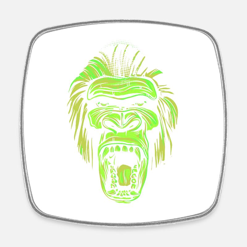Screaming gorilla head in neon style - Square fridge magnet - white