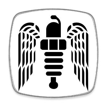 Spark plug emblem with large wings - Square fridge magnet - white - Front