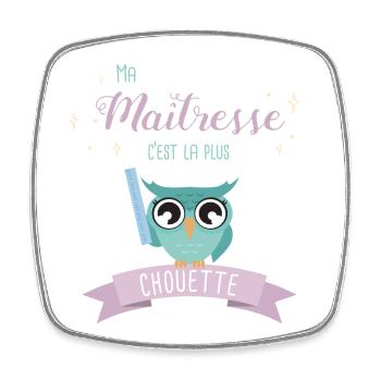 Hibou Maîtresse Chouette Illustration - Magnet carré - blanc - Devant