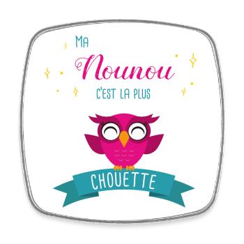 Design Hibou Mignon pour Nounou Super Chouette - Magnet carré - blanc - Devant