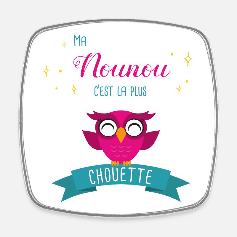 Design Hibou Mignon pour Nounou Super Chouette - Magnet carré - blanc