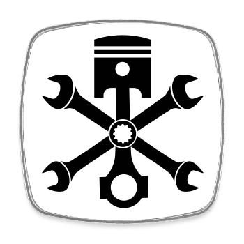 Motor Kolben Schraubschlüssel Emblem gekreuzt - Viereckiger Kühlschrankmagnet - Weiß - Vorne