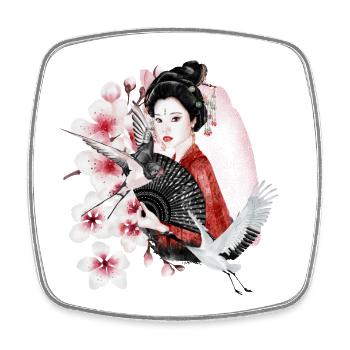 Geisha Sakura Japanese Motif - Square fridge magnet - white - Front