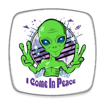 Alien vient en paix - Space Alien UFO - Magnet carré - blanc - Devant