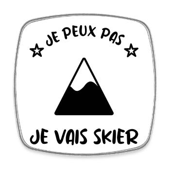 JE PEUX PAS. SKIER. SKI. RAQUETTE. SNOW. SNOWBOARD - Magnet carré - blanc - Devant