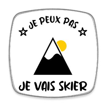 JE PEUX PAS. SKIER. SKI. RAQUETTE. SNOW. SNOWBOARD - Magnet carré - blanc - Devant
