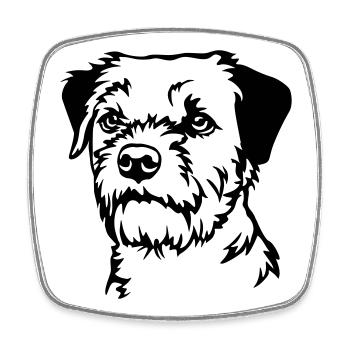 Tête de Border Terrier - Magnet carré - blanc - Devant