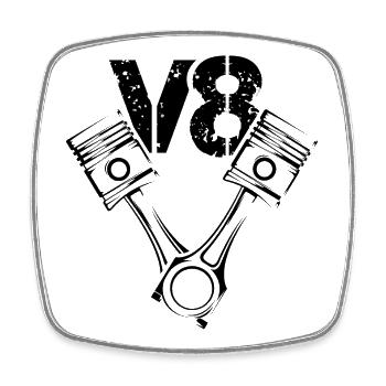 kolben Motor Illustration V8 Symbol icon Logo - Viereckiger Kühlschrankmagnet - Weiß - Vorne