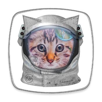 Katze im Weltraum - Viereckiger Kühlschrankmagnet - Weiß - Vorne