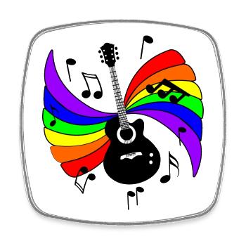 Gitarre mit Regenbogen- und Musiknoten - Viereckiger Kühlschrankmagnet - Weiß - Vorne
