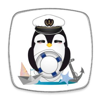 cute penguin as captain in navy look - Square fridge magnet - white - Front