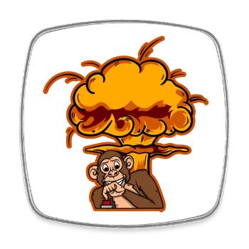 Monkey On The Button - Viereckiger Kühlschrankmagnet - Weiß - Vorne