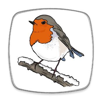 Robin sur la branche - Magnet carré - blanc - Devant