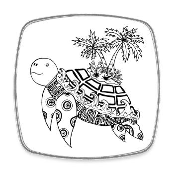 Tortue avec une île sur le dos - Magnet carré - blanc - Devant