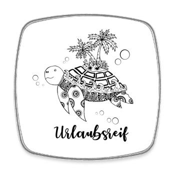 Urlaubsreif - Schildkröte mit Insel auf dem Panzer - Viereckiger Kühlschrankmagnet - Weiß - Vorne