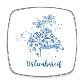 Urlaubsreif - Schildkröte mit Insel in blau - Viereckiger Kühlschrankmagnet - Weiß - Vorne