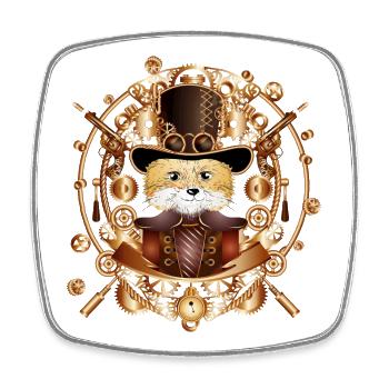 Steampunk fox with cylinder hat in the frame - Square fridge magnet - white - Front