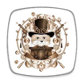 Renard steampunk avec chapeau cylindre dans le cadre - Magnet carré - blanc - Devant