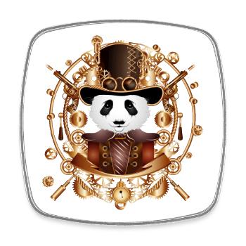Steampunk Panda Bear with Cylinder Hat in frame - Square fridge magnet - white - Front