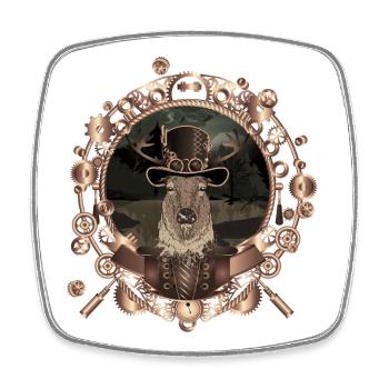 Steampunk deer portrait in antique frame - Square fridge magnet - white - Front