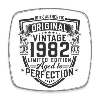 1982 Vintage Born Vintage Birthday Gift - Square fridge magnet - white - Front