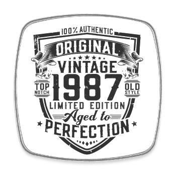 1987 Jahrgang geboren Vintage Geburtstag Geschenk - Viereckiger Kühlschrankmagnet - Weiß - Vorne
