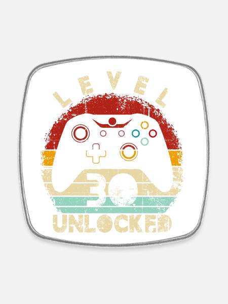 Level Unlocked Controller Retro - Square fridge magnet - white