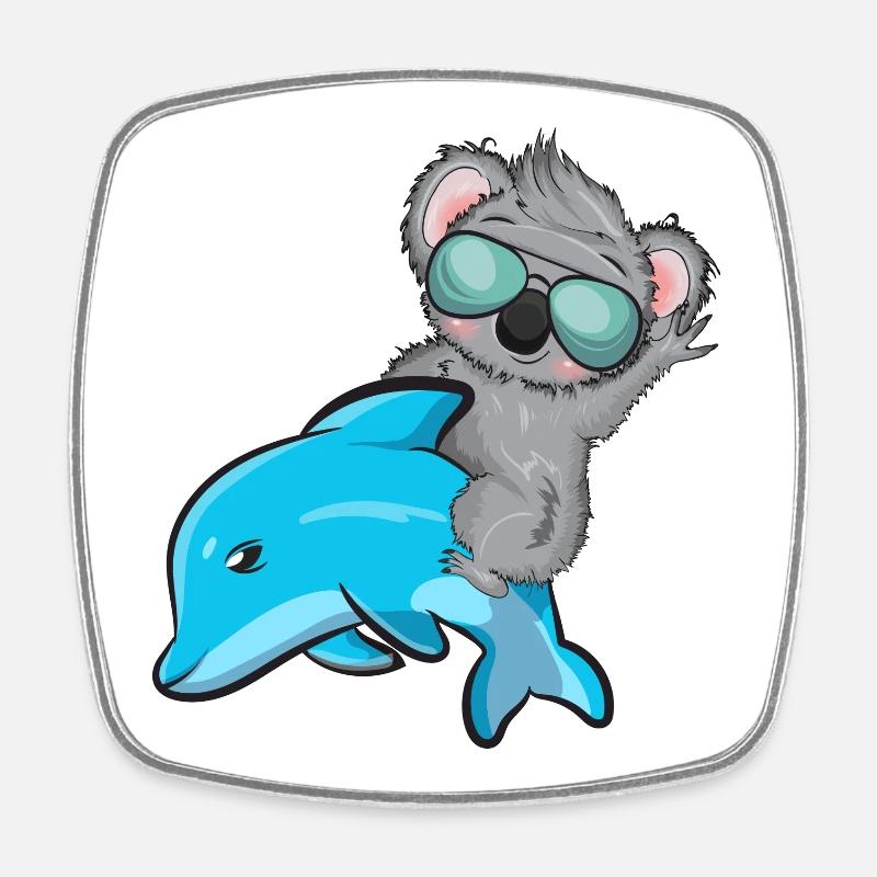 Koala et Delfin - Magnet carré - blanc