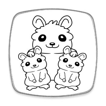Hamster Familie 2 Kinder - Viereckiger Kühlschrankmagnet - Weiß - Vorne