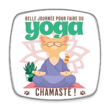Joga chat chamaste humour yoga namaste cadeau - Magnet carré - blanc - Devant