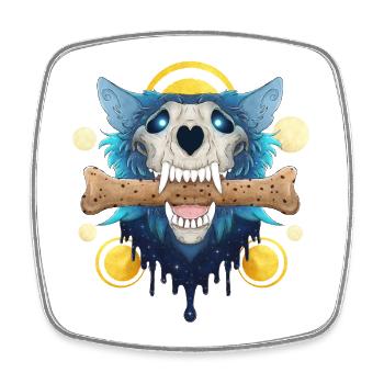 Hellhound Skull Gold - Dämonischer Wolf & Keksknochen - Viereckiger Kühlschrankmagnet - Weiß - Vorne