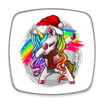 Dabbing Christmas Unicorn Einhorn Weihnachten - Viereckiger Kühlschrankmagnet - Weiß - Vorne