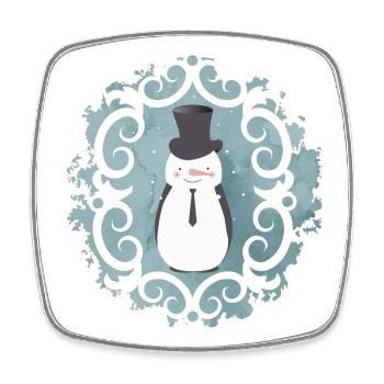 Snowman with top hat, hat and tie in winter - Square fridge magnet - white - Front