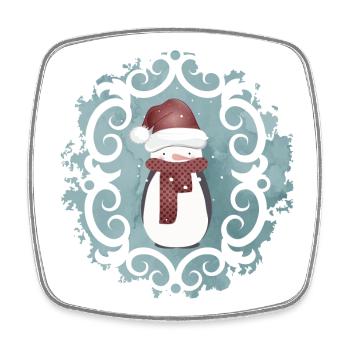 Snowman in Santa Claus look in winter - Square fridge magnet - white - Front
