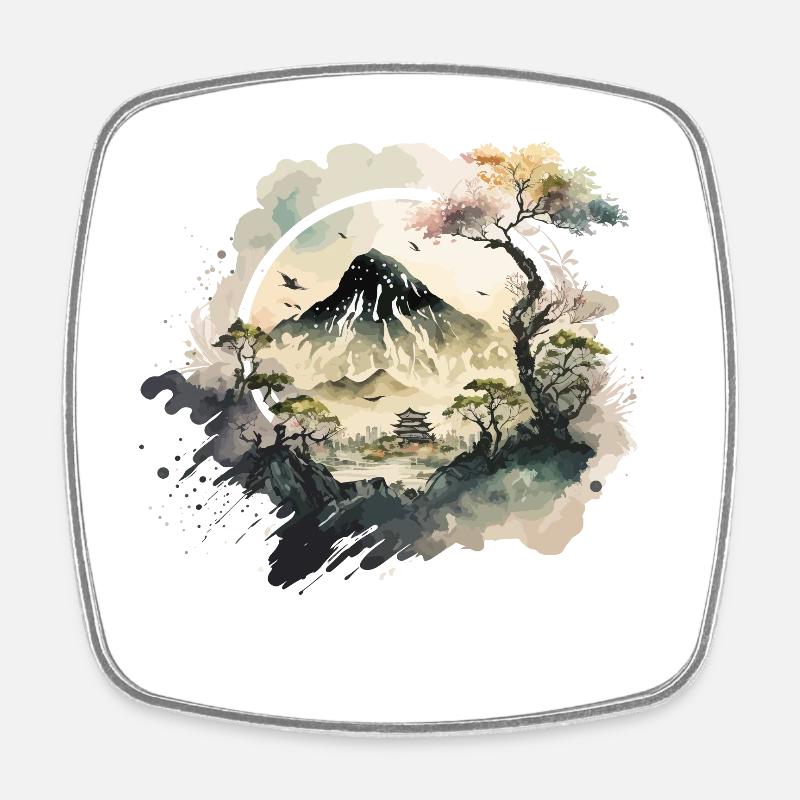 Japanese Mountain - Square fridge magnet - white