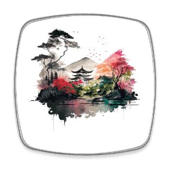 Japanische Aquarellillustration - Viereckiger Kühlschrankmagnet - Weiß - Vorne