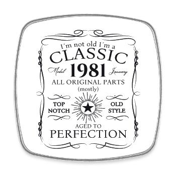 Born 1981 January 42nd birthday Gift man - Square fridge magnet - white - Front