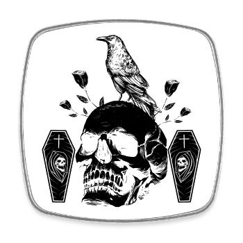 Black raven on skull - Square fridge magnet - white - Front